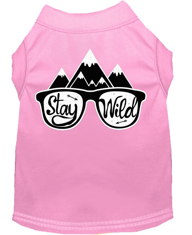 Stay Wild Screen Print Dog Shirt Light Pink XS